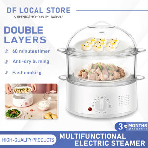 2/3 Layer Multi-Function Electric Steamer Large Capacity Transparent Detachable Steam Bowl Smart Timing & Auto Power Off Protection 450W Household Steamer for Siomai Buns and Daily Breakfast Cooking
