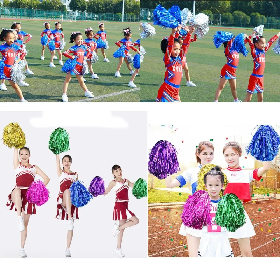 2 Pairs Plastic Cheerleader Cheerleading Pom Poms for Party Costume Fancy  Dress Dance and Sport Party Dance 
