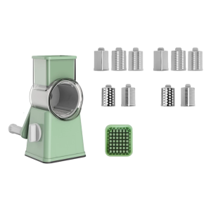 เครื่องขูดเครื่องหั่นผักแบบหมุนมือหมุนอเนกประสงค์พร้อมหลายใบพัดและด้ามจับสำหรับหั่นชีสผลไม้