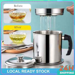 1.4L Stainless Steel Oil Container Oil Strainer Tray with Handle Kitchen Cooking Grease Filter Oil Fat