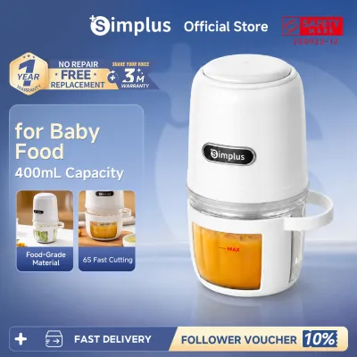 Simplus 0.3L Food Processor 6S Fast Cutting Food-Grade Material High Borosilicate Glass Bow l Baby Food Electric Meat Grinder Mini Blender 8-Blades Knife Household Puree Chopper Garlic Churn 200W，DDJR005CW，