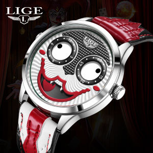 LIGE Band Teratas Jam Tangan Pria Mode Badut Pita Kulit Jam Anti Air Arloji Kuarsa Men Watch + Kotak