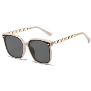 【 In Stock 】Fashion Womens Sunglasses Ins Style Large Square Frame Sun Protection Sunglasses Metal Temple Sunglasses Cermin Mata Hitam墨镜