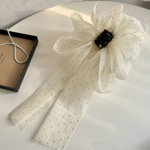Korean Black Organza Ribbon Bow Hair Clamp Rhinestone Hairpin Shark Clip Headdress Hair Accessories