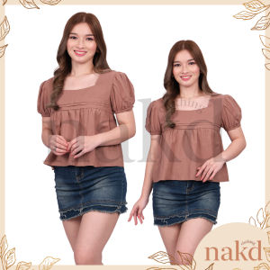 NAKD FASHION GEMMA COTTON LINEN SQUARE NECK PUFF SLEEVES BABY DOLL DAILY CASUAL TOP FOR WOMEN 1752