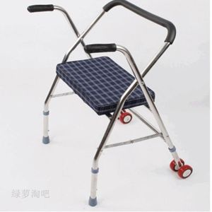 Foldable Elder Walker Stainless Steel Walking Aid Frame Crutch With Seat & Wheel