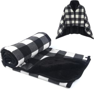 Plaid Fleece Blanket With Button Wearable Multifunction Thicken Warm Throw Blanket Office Shawl Soft Fleece Nap Air Conditioning Blanket Plush Sleeveless Blankets Cape Wrap Cover