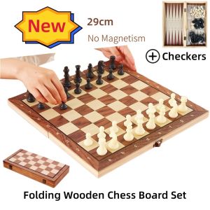 Wood Chess Set Foldable Pieces Set Chess Board Game Children Elders and Adults International Chess Chessboard Set Tournament Size