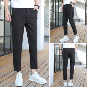 Quần tây nam quần tây âu nam quần vải nam Hàn Quốc chất liệu vải mỏng mát ống đứng xếp li ôm dáng người mặc