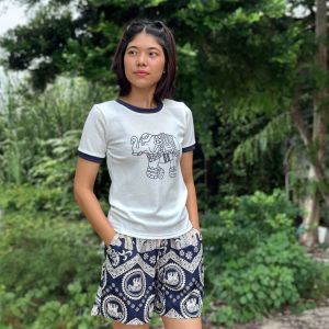 ชุดเซ็ทกางเกงช้างขาสั้น+เสื้อยืดคอกลม มี 5 สี ใส่สบาย น่ารัก