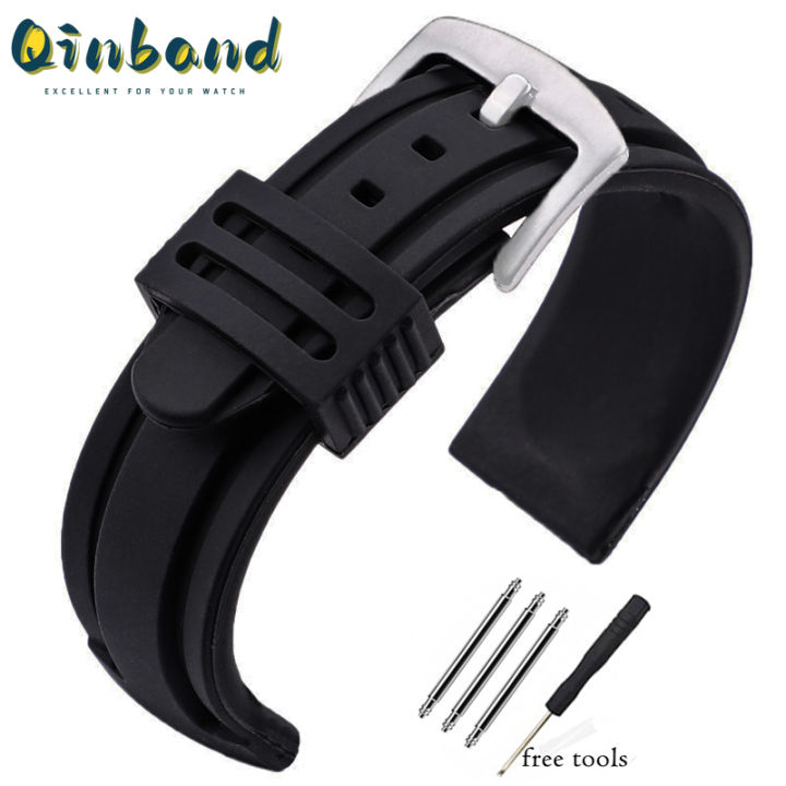 Qinband Watch Strap Sport Soft Diving Waterproof Silicone Watchband Brushed Clasp Bracelet 18mm 6901