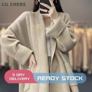 LIL CHERE Knitted Cardigan Coat Mid-length Sweaters V-neck Cardigan