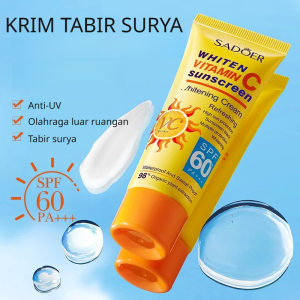 Krim Tabir Surya Vitamin C Pemutih SPF 50+ untuk Wajah dan Tubuh Antioksidan Tahan Air dan Keringat Tidak Berminyak Menghaluskan Kulit
