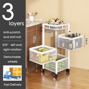 Oo 3/4/5 Tier Multifunction Storage Trolley Rack Steel Trolley Home Kitchen Rack With Plastic Wheel Rak Troli Office Shelves