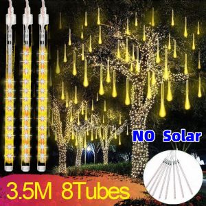 【COD】220V solar/Plug in Meteor Shower Rain Lights Falling Raindrop Fairy String Light for Outdoor Garden Tree Indoor Home Party Decor