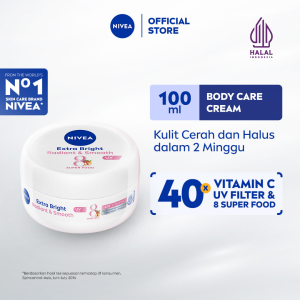 NIVEA Body Cream Extra Bright Radiant & Smooth UV Filter 100ml - Hand body krim lotion moisturizer mencerahkan kulit kusam halus lembut badan glowing brightening tone up serum melembabkan kulit kering - 40x Vitamin C UVA UVB Filter 8 Super food
