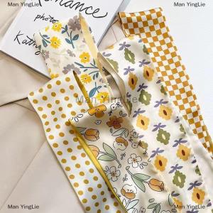 [COD] Man YingLie 2 5Pcs Retro Yellow Multifunctional Decoration Small Silk Scarf Temperament Headband Long Ribbon Headband Bow Hair Accessories