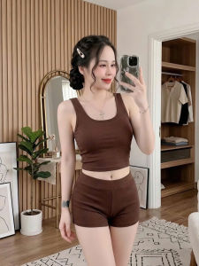 Set áo croptop sát nách kèm quần đùi KVYBODY S35 chất thun cotton borip lụa dày mịn co giãn thích hợp mặc ở nhà đi chơi