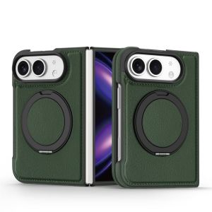 360° Rotatable Ring Stand Magnetic Case For iPhone Duo Slim Lychee Leather Magnetic Compatible Anti-Fingerprint Full Camera Lens Protection Shockproof Foldable Business Phone Cover
