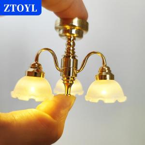 [COD]🔥🔥🔥ZTOYL 1:12 Dollhouse Miniature LED Golden Ceiling Lamp Chandelier Home Lighting Model Furniture Decor Toy Doll House Accessories