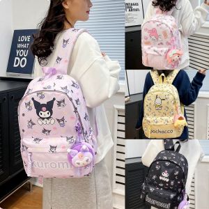JUSTODO Large Capacity School Backpack School Accessory Kuromi Melody Pochacco Kitty Shoulders Bag Kawaii Student Bag Children