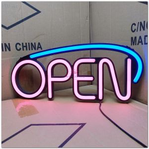 ป้ายไฟLED ชมพู-OPEN ป้ายไฟหน้าร้าน ไฟตัวอักษร ป้ายไฟนีออน ป้ายOPEN แบบอะคริลิค พลาสติก