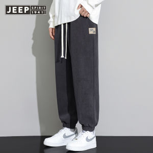JEEP SPIRIT กางเกงผ้าลูกฟูกสำหรับผู้ชายกางเกงฤดูใบไม้ร่วงและฤดูหนาวผ้าลูกฟูกกางเกงกีฬาสำหรับทั้งหญิงและชายกางเกงกางเกงลำลองตรงทรงหลวมสำหรับผู้ชาย