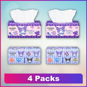 【4 Packs】NEPIA x MY MELODY Tissue Paper【100 Pulls 3-Ply】【4 包】妮飘美乐蒂抽取式纸面巾实惠装便携式抽纸300张【100抽3层】