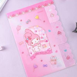 Sanrio mymelody Kuromi Cinnamoroll 3 Grids Portable File Folder Document Bag Expanding Pocket Card Holder Bill Receipt File Sorting Organizer Office Supplies