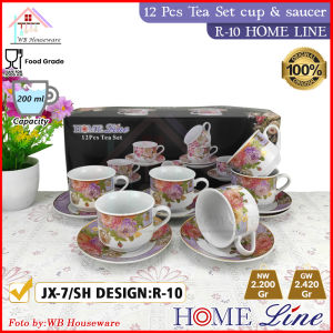HOME LINE 12pcs cangkir set + tatakan motif Majestice  rose keramik / coffee tea cup JX-7/SH R-10