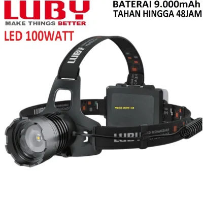 SENTER KEPALA ZOOM LED 100W LUBY L-2926L - CAHAYA TERANG - BATERAI 9.000mAh - JARAK JAUH - BISA PB