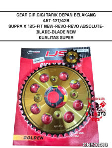 GEAR GIR GIGI TARIK DEPAN BELAKANG 45T-12T/428 SUPRA X 125 FIT NEW REVO BLADE KUALITAS SUPER