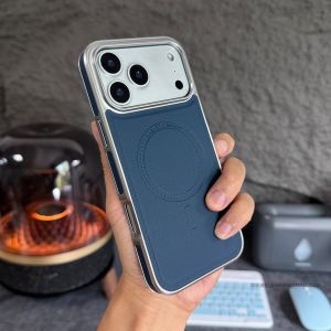 Retro Soft Leather Matte Case for iPhone 15 16 17 Pro Max MagSafe Plating Phone Case Luxury Pu Back Cover Non-slip Gray Carcasas
