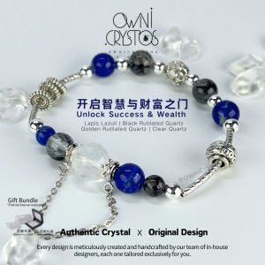 【OwniCrystos】โชคลาภและการปกป้อง - Lapis lazuli ลาพิส ลาซูลี Black rutilated quartz ควอตซ์เส้นผมสีดำ Clear quartz ควอตซ์ใส Natural Crystal Bracelet กําไล กําไลหิน หินมงคล หินนําโชค คริสตัล