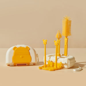 [Ships within 24 hours]Portable Travel Infant Silicone Bottle Brush Set Drainage Rack Cleaning