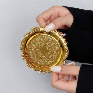 OWNNEW Luxury Metal Tray 10cm Iron Dessert Tray Vintage Small Size Jewelry Dish Home Decoration