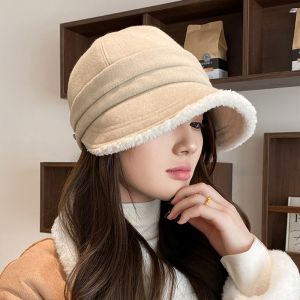 MAYIT Có thể điều chỉnh Mũ ngư dân Chống gió Đồ nhồi bông Mũ Panama Thời trang Chu vi đầu lớn Mũ lưỡi trai mùa đông dành cho phụ nữ