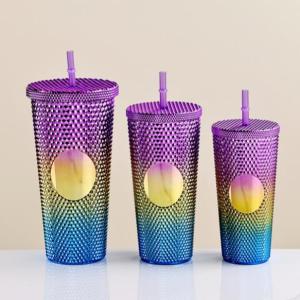 La Cucina 3pcs Plastic Cup Gradient Color Large Capacity Reusable - Creative Durian Pattern Drinking Cup