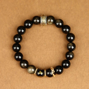 ขายส่งกำไลข้อมือ Black Myth Wukong สีดำทองเงินออบซิเดียนอาเกตแดง ของแท้สำหรับคู่รักชายหญิง สไตล์ใหม่ร้อนแรง กำไลข้อมือที่ปรับแต่งได้