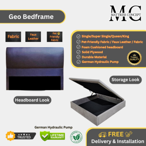 Mattress Concept Geo Storage Bedframe Pet Friendly Fabric/FauxLeather/Fabric All Size Available