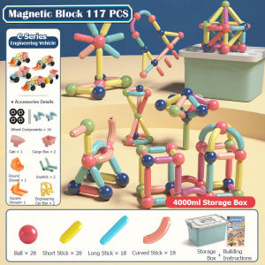 🌈In Stock🌈137PCS Childrens Magnetic Baseball Building Blocks Toys with Storage Box High Quality 3D Geometry Learning Sensory Building Blocks