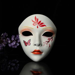HUNIU Full Face Cosplay Geisha Dress Up Flower Japanese Toy Party Wear Accessories Spooky Hanfu Cosplay Halloween