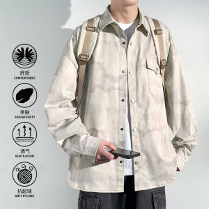 Mens Shirts Tie Dye Denim Streetwear Casual Loose Fit Button Up Top Blue Washed Cowboy Style Blouse2026