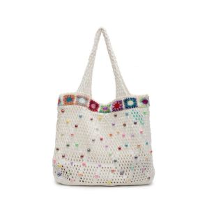 MOIRA แบบเกาหลี กระเป๋าถักไหล่ ความจุขนาดใหญ่ ตัดสี กระเป๋าถือทอแบบสบาย นุ่มนวล หลากหลาย กระเป๋าถักโครเชต์ ผู้หญิง