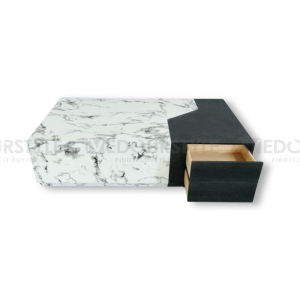 Vedourstyle Light Luxury Wooden Coffee Table with drawer/Rectangle Tea Table Marble Pattern / Meja Kopi Kayu dan Laci
