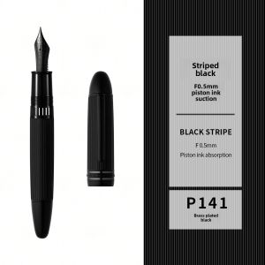 MAJOHN End Craftsman P141 Brass Engraved No. 8 40mm Gold-plated Black Tip Piston Ink-absorbing Pen Business Office Pen