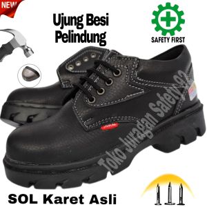 Sepatu Safety Murah Pria Wanita Kerja Pabrik Proyek Tol Magang Tni Porli Bengkel Las Ujung Besi Kulit Buatan Skn