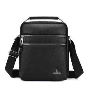 Large Plain Leather Men Sling Bag Double front zipper style crossbody shoulder bags for man handbag