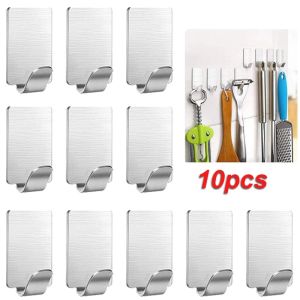 5/10pcs Stainless Steel Metal Wall Hanging Storage Hooks Nail-Free No trace Space Saving