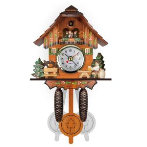 ANHEY Forest Tower Wood Pendulum Vintage Clocks Vintage Silent 3D Chiming Clock Art Craft Wooden Wood Wall Clock Wall Decor
